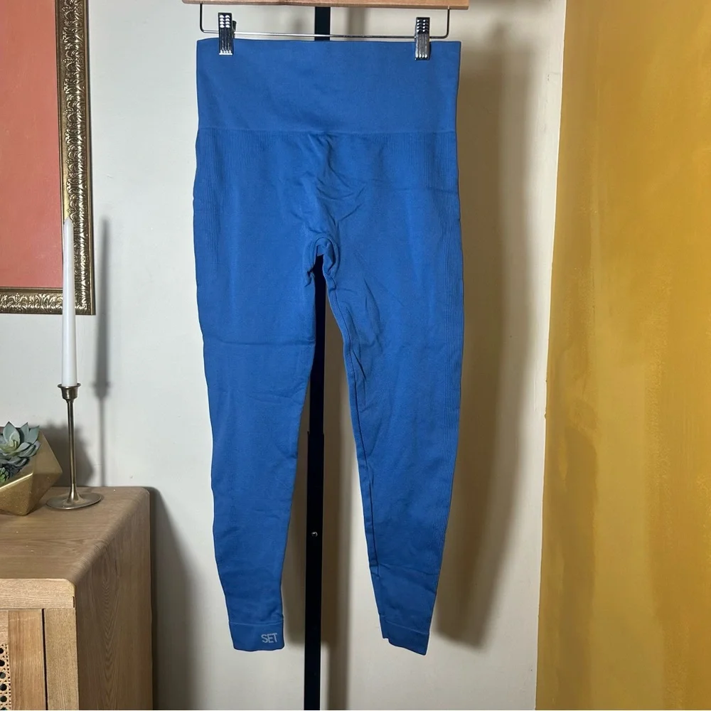 SET Active Sculptflex High Rise Seamless Leggings Crop Gym‎ Yoga Blue Size M